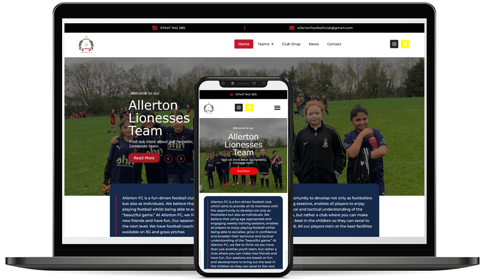 Allerton FC Club - website built by Roe Design